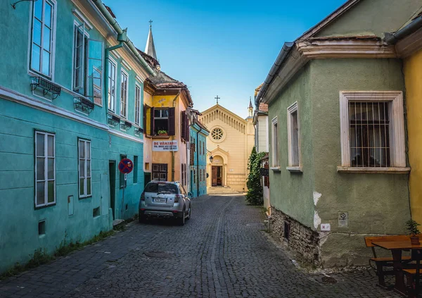 Sighisoara Rumunia Lipca 2016 Ulica Zabytkowej Części Miasta Sighisoara Widok — Zdjęcie stockowe