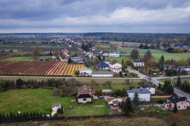 Drone view of Rogow village, Lodzkie Province of Poland clipart