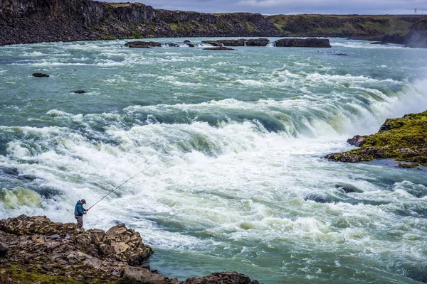 Villingaholt Iceland June 2018 Angler Bank Thjorsa River Urridafoss Falls — 스톡 사진