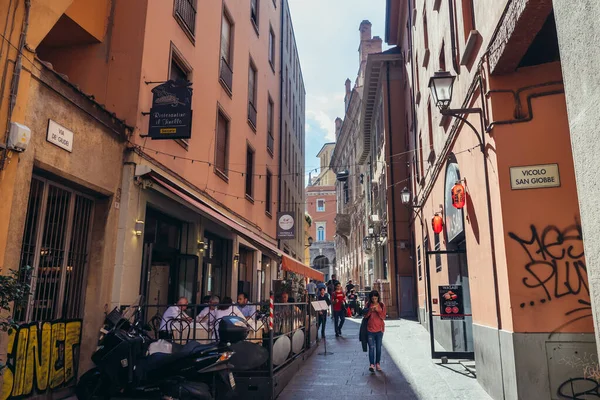 Restaurang Giudei Street Gatan Den Historiska Delen Bologna Stad — Stockfoto