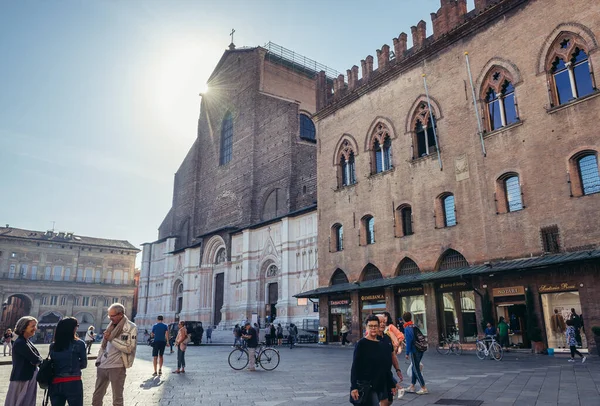 Bolonia Italia Octubre 2019 Basílica San Petronio Plaza Principal Parte — Foto de Stock