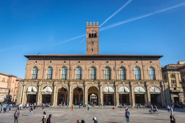 Bolonha Itália Outubro 2019 Palácio Podesta Torre Arengo Praça Principal — Fotografia de Stock