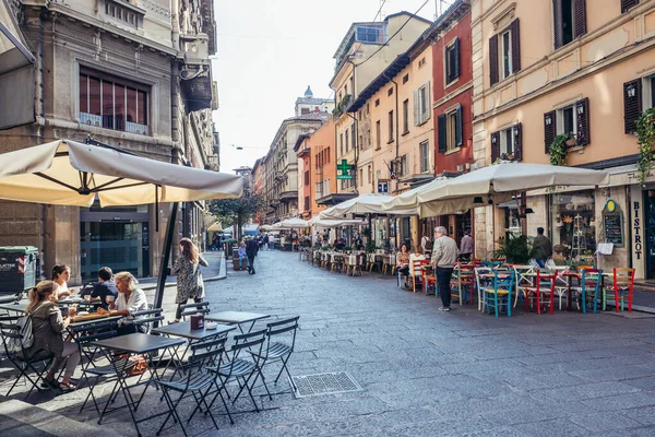 Bologna Italy October 2019 Restaurants Orefici Street Historic Part Bologna — Stock Photo, Image