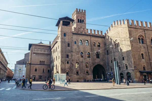 Bolonia Italia Octubre 2019 Palacio Enzo Torre Arengo Plaza Principal — Foto de Stock