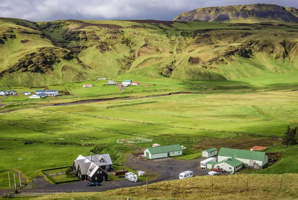 Vik Myrdal Islândia Junho 2018 Vista Aérea Ponto Vista Aurora — Fotografia de Stock