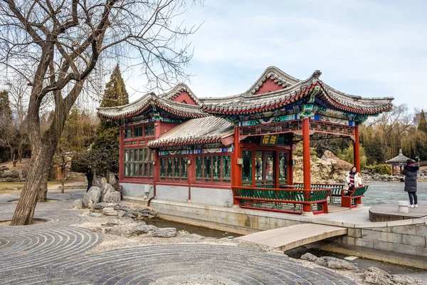 Pékin Chine Février 2019 Structures Traditionnelles Sur Lac Lotus Dans — Photo