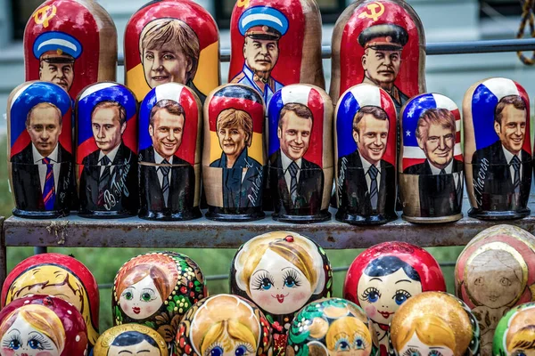 Chisinau Moldova July 2019 Political Matryoshka Dolls Small Flea Outdoor — Stock Photo, Image