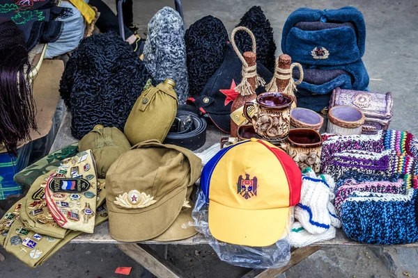 Chisinau Moldova July 2019 Old Hats Caps Sale Small Flea — Stock Photo, Image