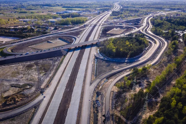 Luchtfoto Van Bouwplaats Autostrada Snelweg Stary Konik Dorp Buurt Van — Stockfoto