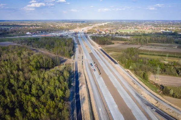 Drone View Építési Telek Autostrada Autópálya Stary Konik Falu Varsó — Stock Fotó