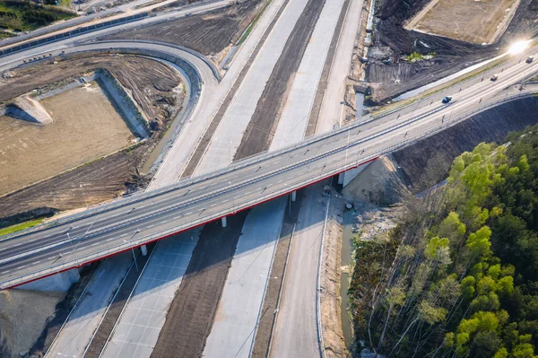 波兰华沙市附近Stary Konik村Autostrada A2公路建筑工地的Drone视图 — 图库照片