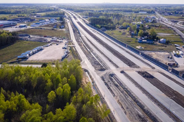 Luchtfoto Van Bouwplaats Autostrada Snelweg Stary Konik Dorp Buurt Van — Stockfoto