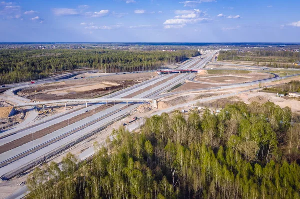 Drone View Építési Telek Autostrada Autópálya Stary Konik Falu Varsó — Stock Fotó