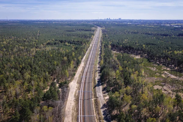 Drone Uitzicht Spoorlijnen Tussen Legionowo Stad Choszczowka District Van Warschau — Stockfoto