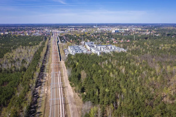 Drone Vista Las Vías Del Ferrocarril Ciudad Legionowo Cerca Varsovia — Foto de Stock