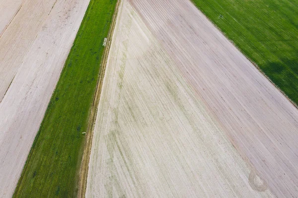 Ξηρασία Σεζόν Στην Πολωνία Drone Άποψη Του Οργωμένο Και Κέρδισε — Φωτογραφία Αρχείου