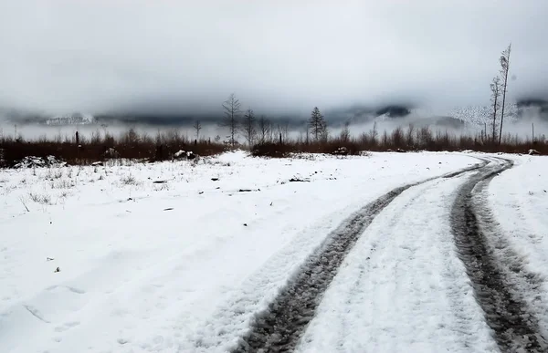 Paisagem com estrada de inverno . — Fotografia de Stock