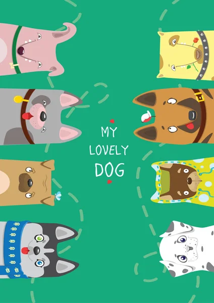 Güzel köpek. Yeşil zemin üzerine farklı komik köpek