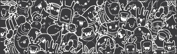Kış renk Doodle afiş. Yeni yıl tatil karikatür. Siyah, Beyaz tebeşir yazı tahtası üzerinde. siyah bir arka plan üzerinde siyah-beyaz karalamalar çizilmiş dağılımı