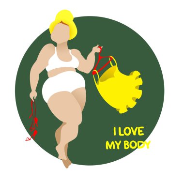 Vücudum seviyorum. Vücut olumlu, curvy kız iç çamaşırı. Vektör simge vücudun pozitif