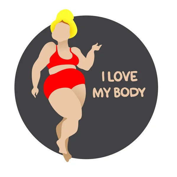私の体が大好きです。体陽性、曲線女の子ランジェリー。ボディプラスのベクトルのアイコン — ストックベクタ