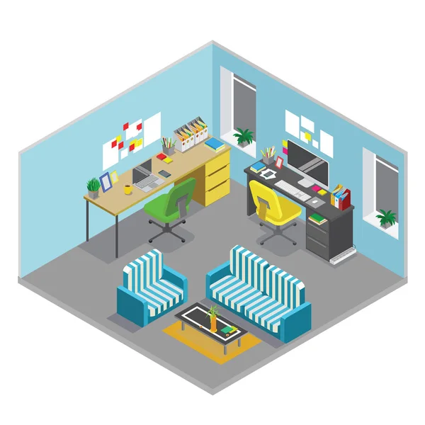 3D izometrik soyut office kat iç bölümleri kavramı vektör düz. Office çalışma alanı. Oda ofis.