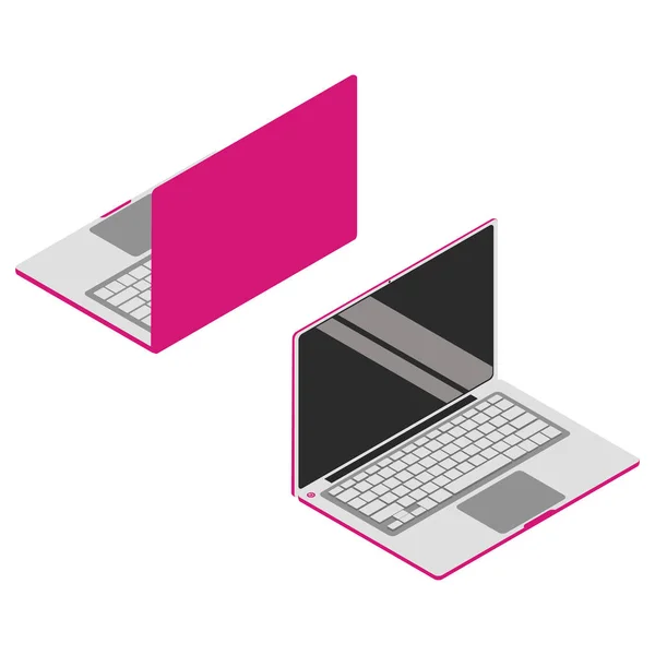Розовый изометрический векторный набор ноутбука. 3d устройства изолированы на белом фоне. Плоская 3d изометрическая иллюстрация. Для инфографики и дизайна игр . — стоковый вектор