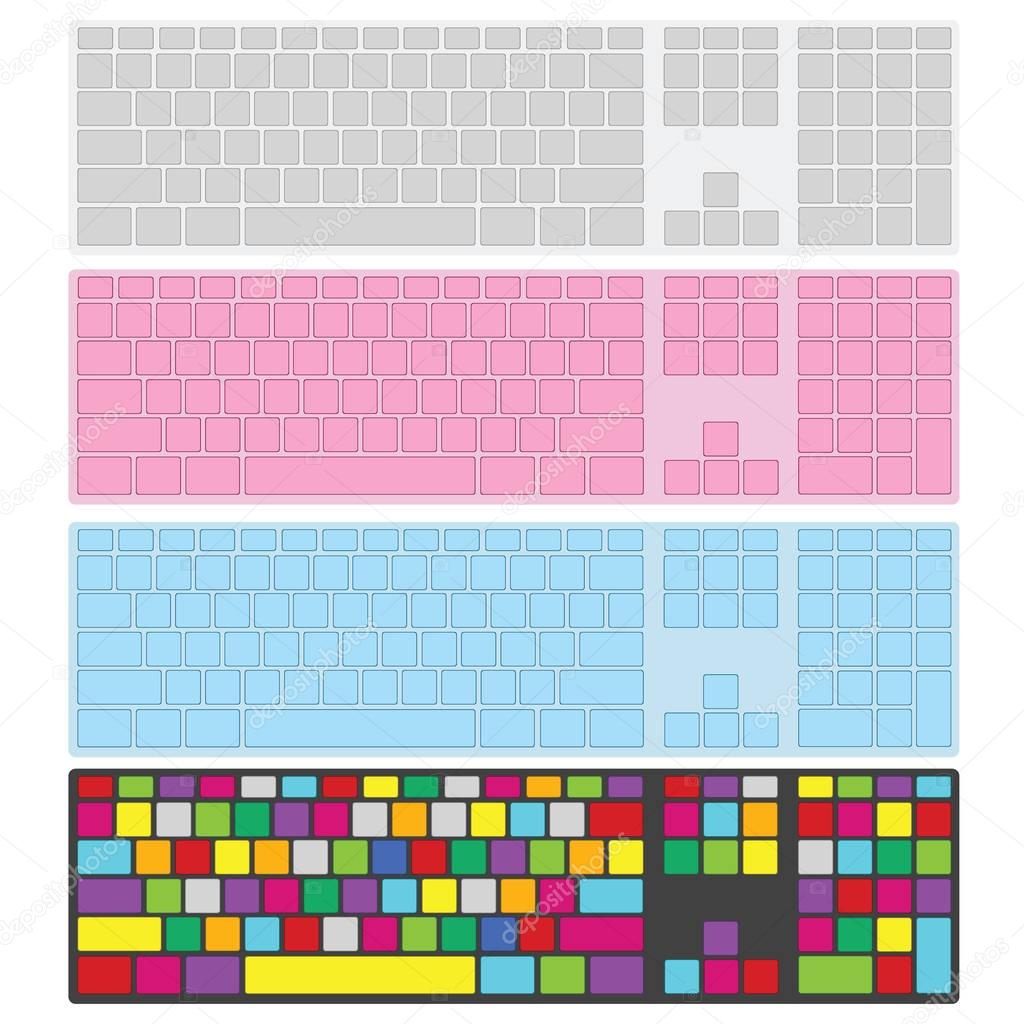 Set of keyboards with blank keys. Illustration suitable for advertising and promotion. Vector illustration of modern colorful computer keyboard. standard  PC keyboard layout top view