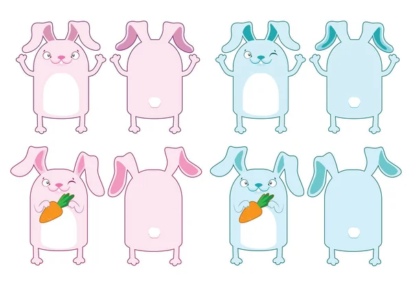 The Easter Bunny. Pink and blue Bunny with carrot — Stock Vector