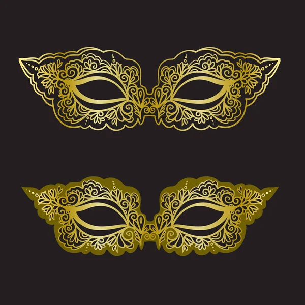 Golden carnival mask on the black background. Beautiful lace mask. Vector illustration — Stock Vector