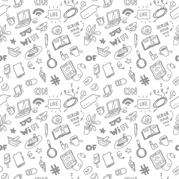 Kızlar için sosyal medya vektör sorunsuz doodle desen kroki