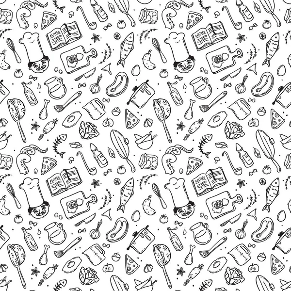 Şef Aşçı ayarla çizilmiş doodle yiyecek ver. Seamless modeli