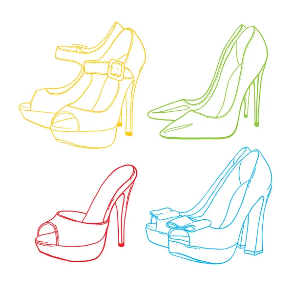 Hand drawn contour women shoes — Stock Vector