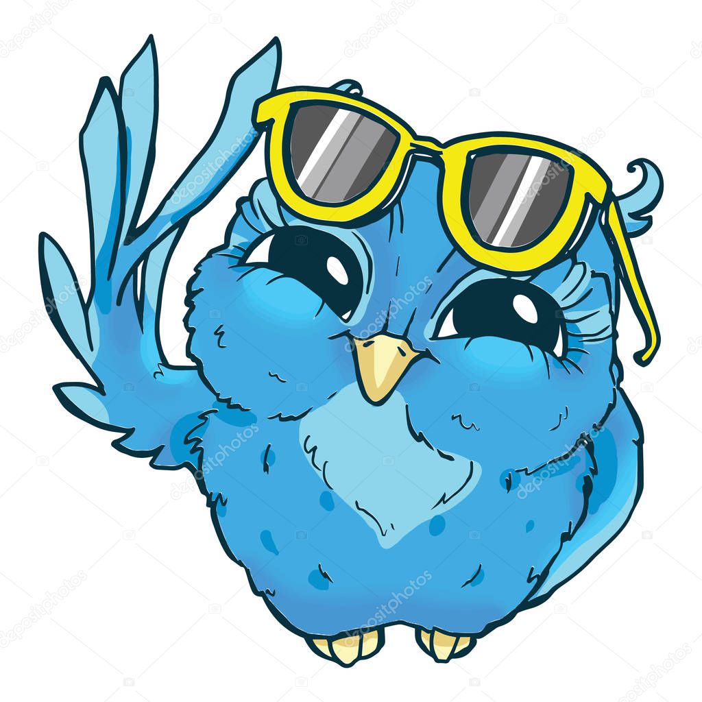 Cartoon Pretty owl in sunglasses 