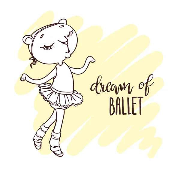 Kleine schattige ballerina in het ballet tutu. Opschrift: droom van bal — Stockvector