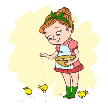 Tavuk besleme küçük şirin kız