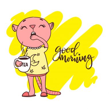 Çay ile sevimli kedicik. Yazıt: Günaydın