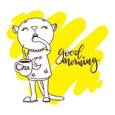 Çay ile sevimli kedicik. Yazıt: Günaydın. H