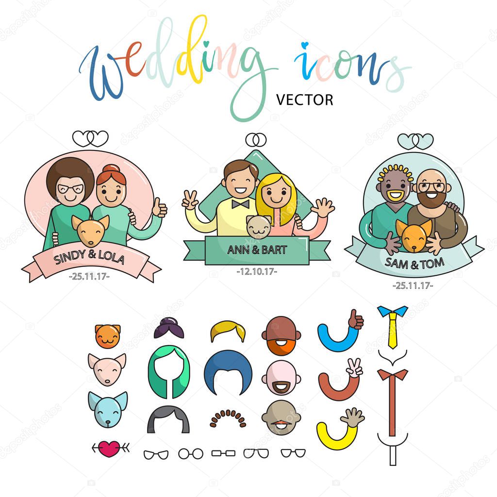 Wedding colorful icon set 