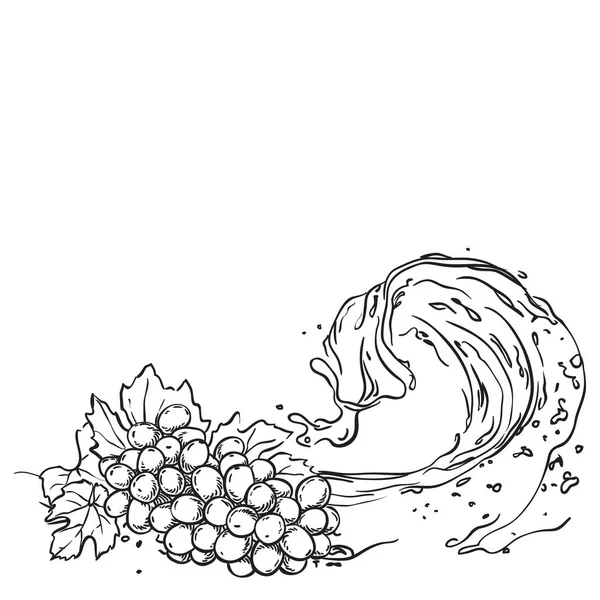 波ジュース ブドウ。手描きのスケッチ図 — ストックベクタ