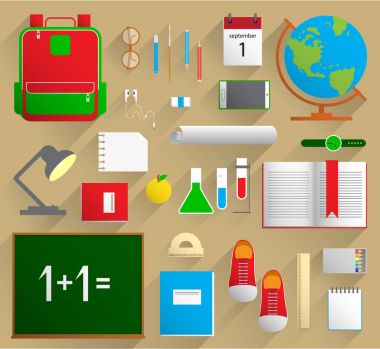 Okul öğeleri. Vektör düz tasarım kavramları eğitim. Educatio