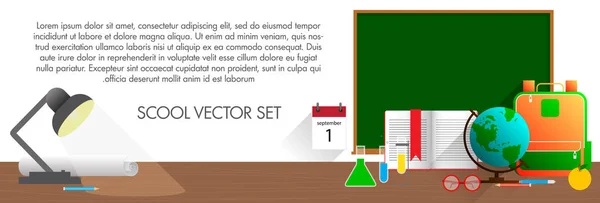 Horizontale banner met items van de school. Vector plat design concepten — Stockvector