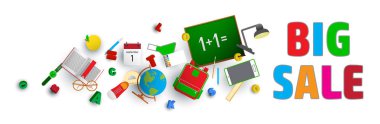 Okul öğeleri. Vektör düz tasarımının satış. Eğitim sch