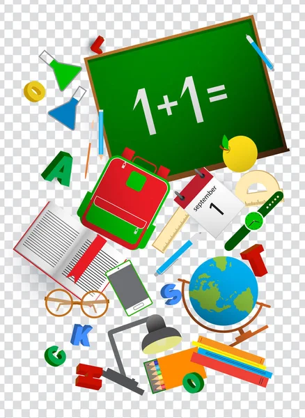 Terug naar School Banner Set met plat pictogrammen. Vector platte Illustrat — Stockvector