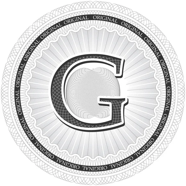 Vector guillocherat mönster rosett med bokstaven G. monetära banknot — Stock vektor
