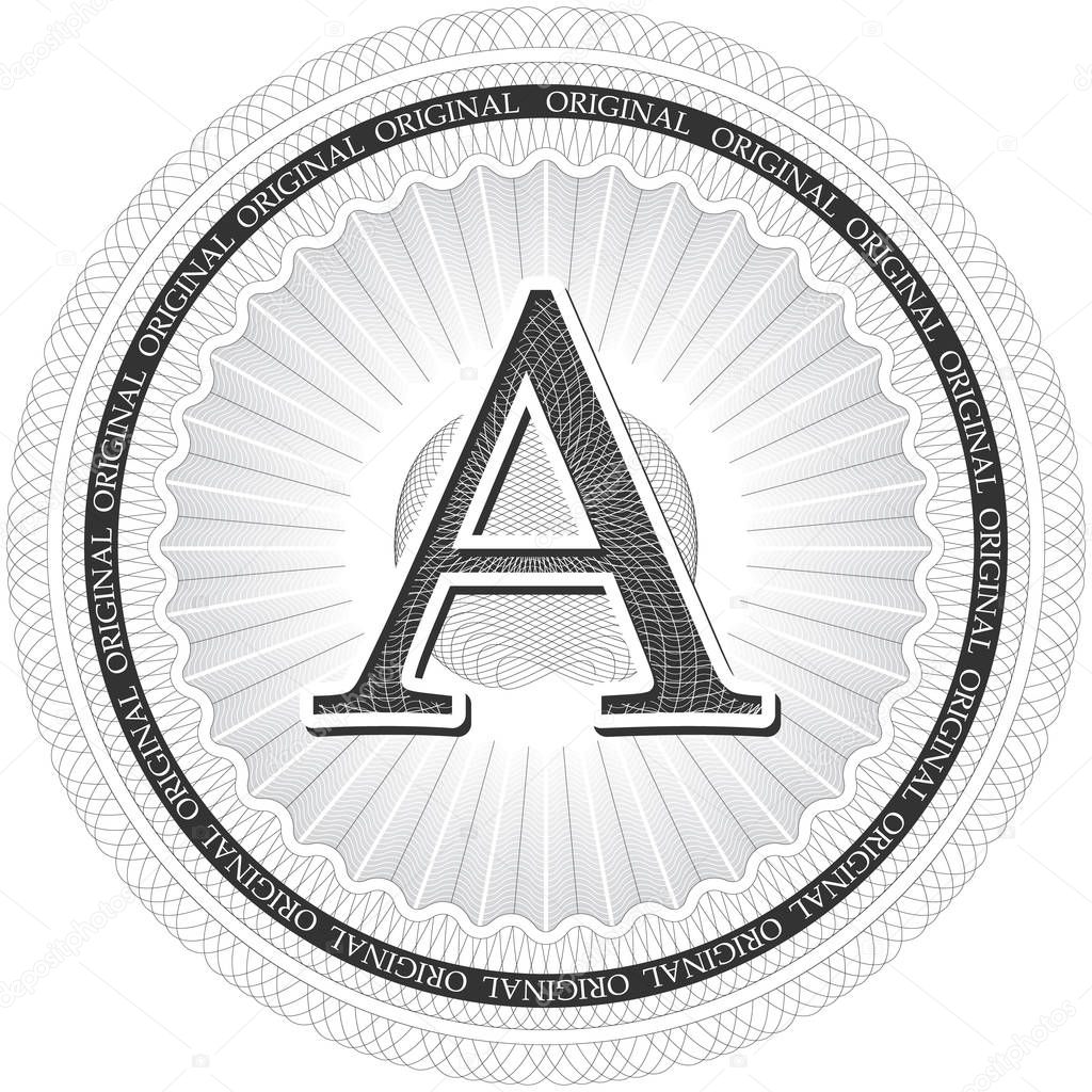 Vector Guilloche Pattern Rosette with letter A. Monetary banknot