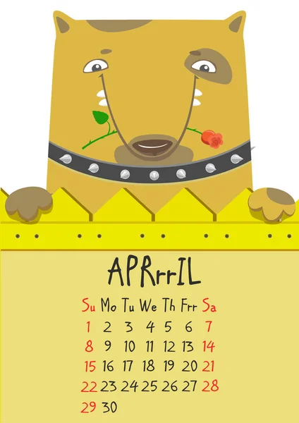 Prosty cyfrowy pies ładny kalendarz dla kwietnia 2018 r. Wektor wesoło.. — Wektor stockowy