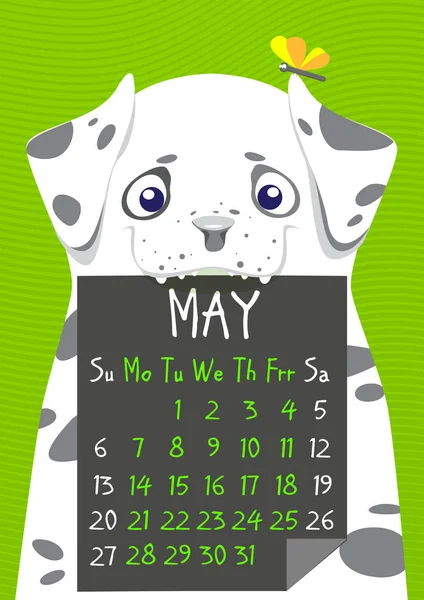 Eenvoudige digitale hond kalender voor mei 2018. Vector afdrukbare kalender. — Stockvector