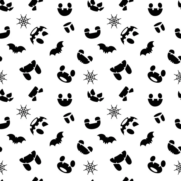 Cadılar Bayramı için şablon. Dikişsiz desen korkunç yüzler, yarasalar ve örümcek ağları.