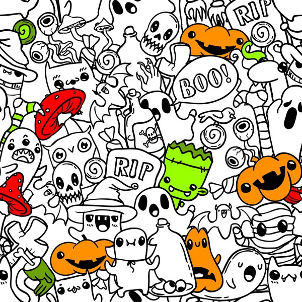 Halloween mão desenhado doodle padrão. Vetor colorido esboço fundo . — Vetor de Stock